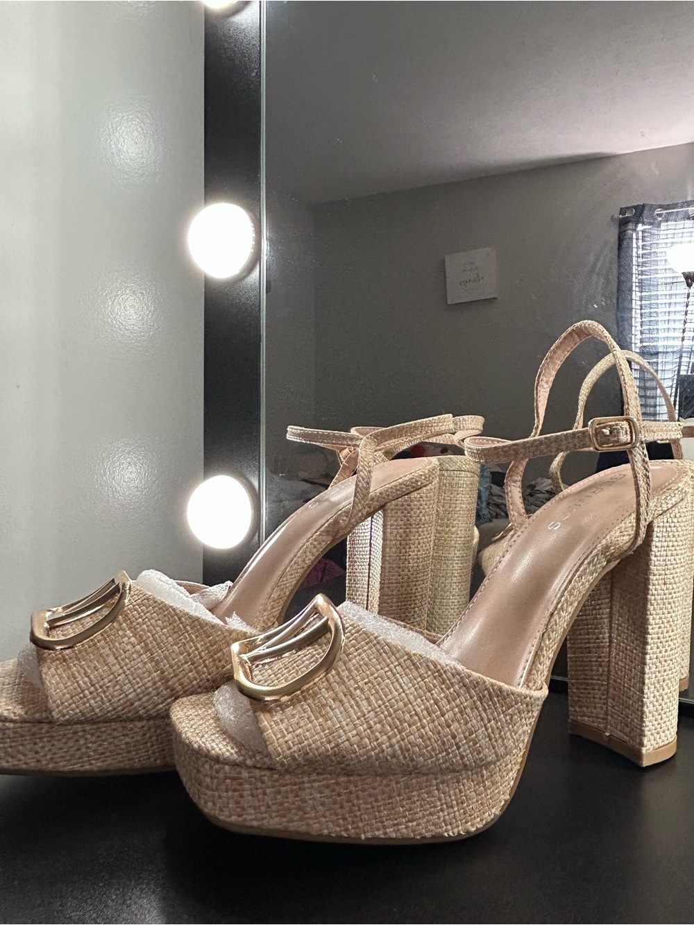 Beige Platform Block Heel Sandals